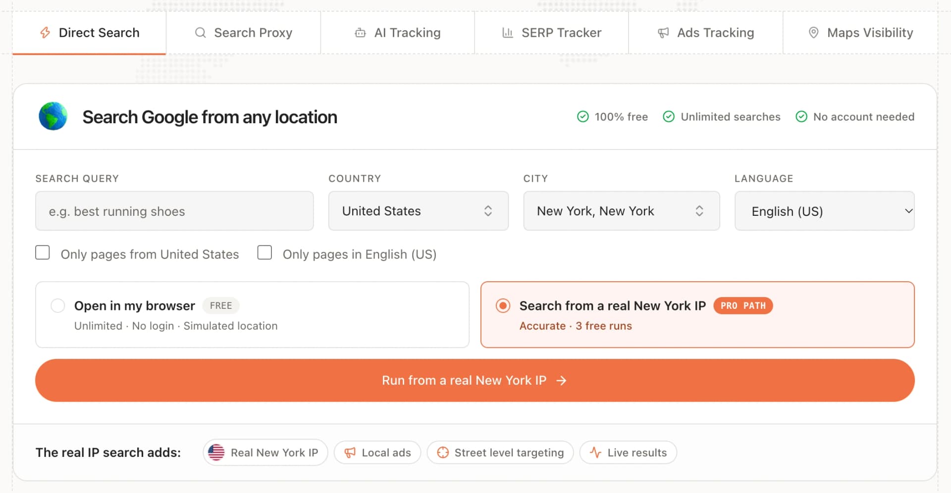 B · Winner: a radio choice, one submit button, real-IP search preselected.